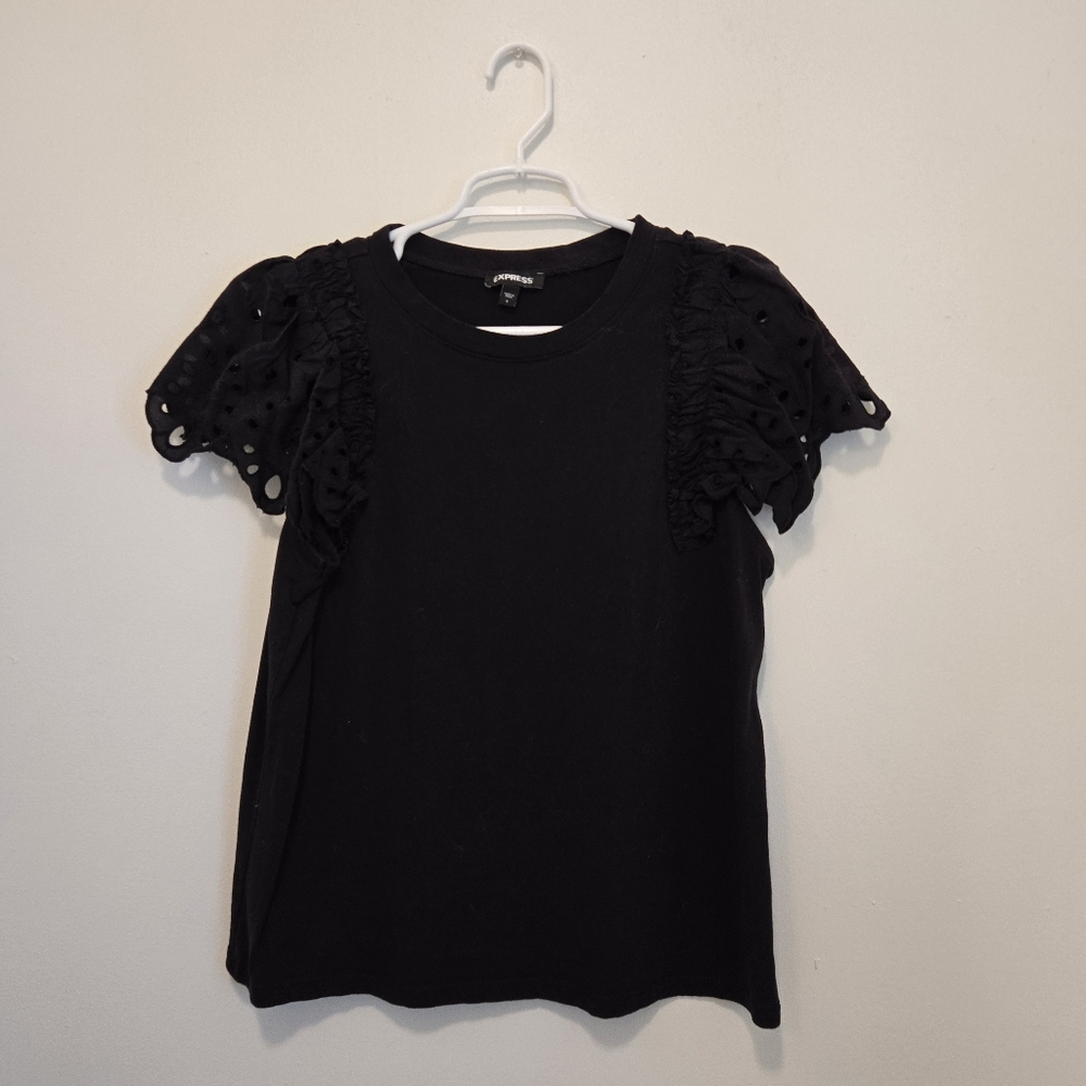 EXPRESS Black Eyelet Short Sleeve Women's Top